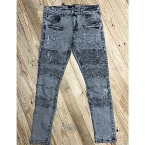 M. Society Politically Incorrect Gray Moto Zip Skinny Jeans 38x32